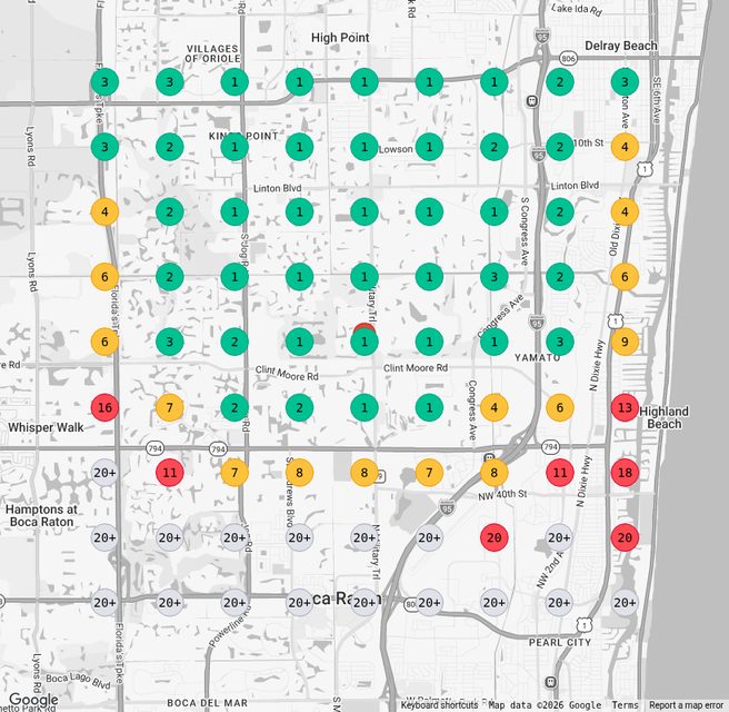 Google Maps ranking grid for dentist near Boca Raton