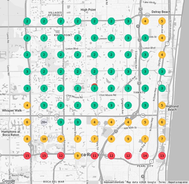 Google Maps ranking grid for dental crowns near Boca Raton