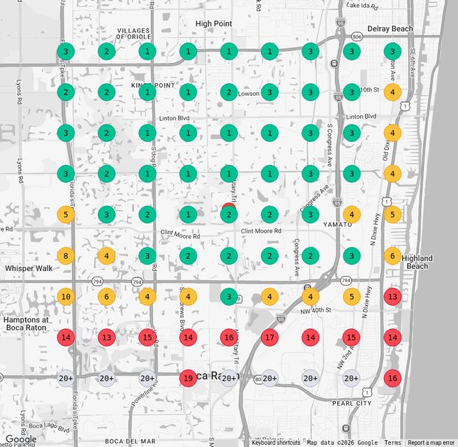 Google Maps ranking grid for veneers near Boca Raton