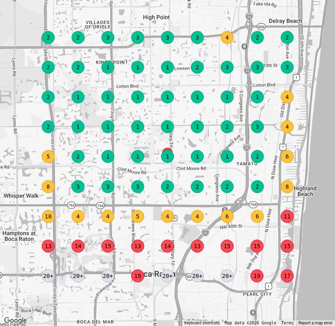Google Maps ranking grid for teeth whitening near Boca Raton